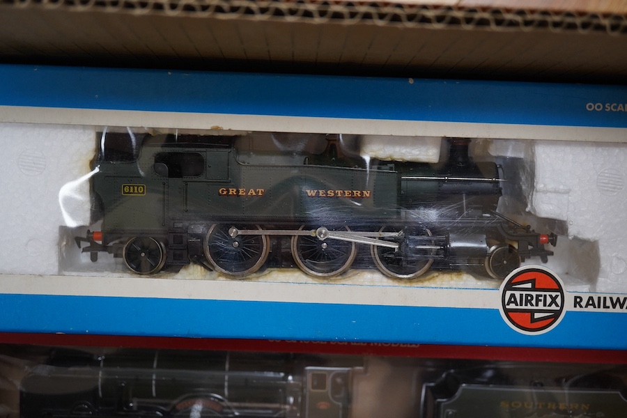 Seven boxed 00 gauge locomotives by Hornby Railways, GMR, Lima, etc. including; an LMS Coronation Class (R.066), two SR Schools Class (R.57 and R.817), a GWR Prairie Tank (54150-1), an LMS Royal Scot Class (54120-0), an